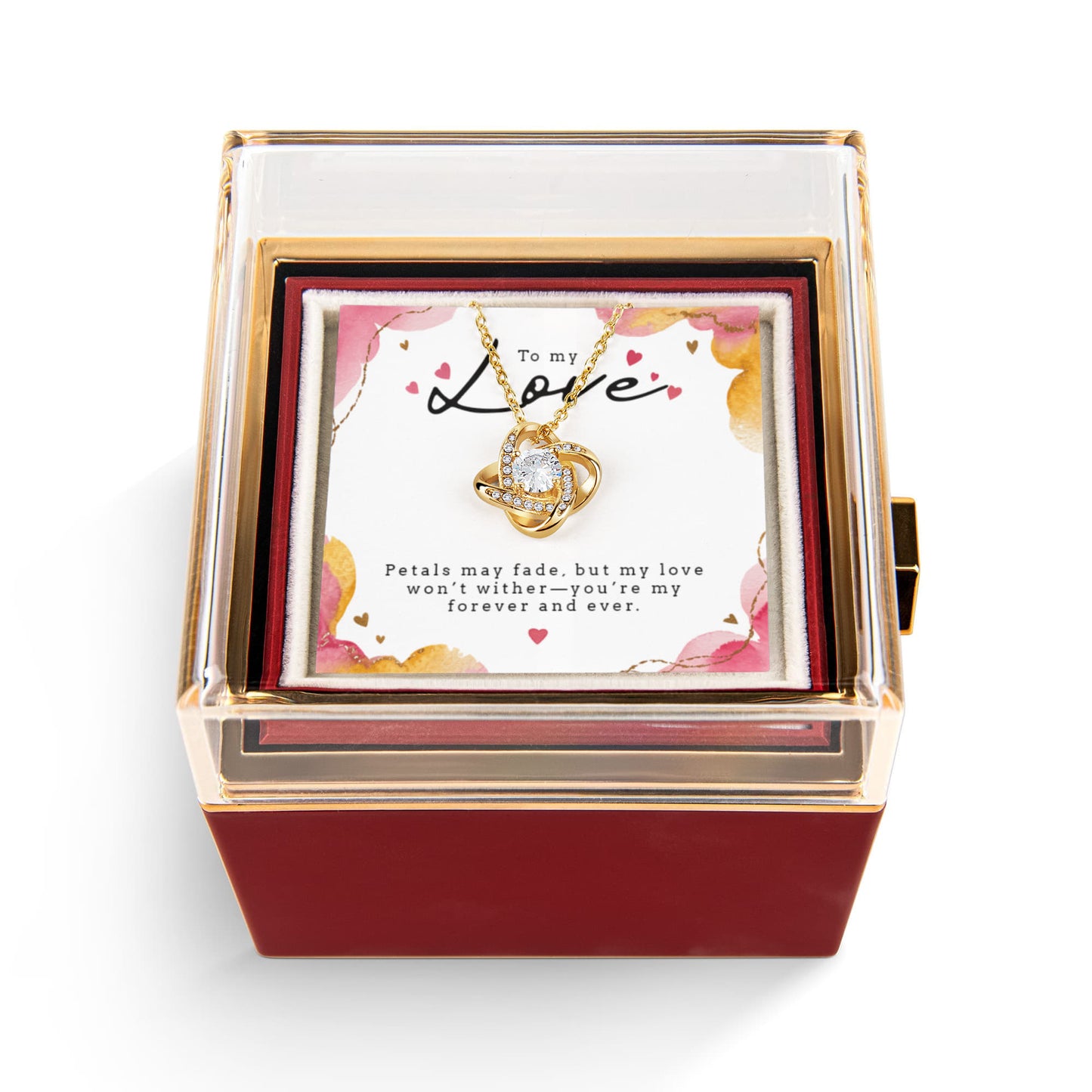 Rotating Rose Gift Box with Love Knot Pendant Necklace - FREE SHIPPING