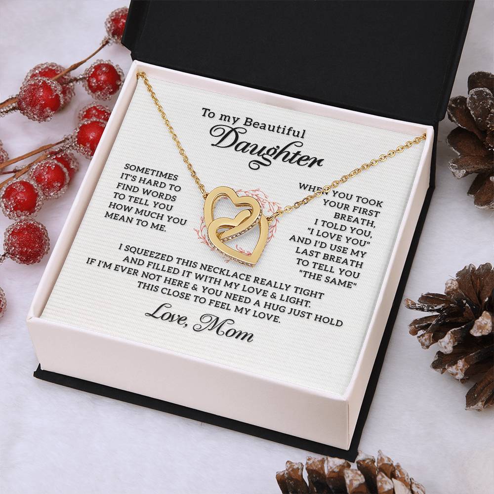 To My Beautiful Daughter - Interlocking Hearts Necklace - PRICE INCLUDES SHIPPING