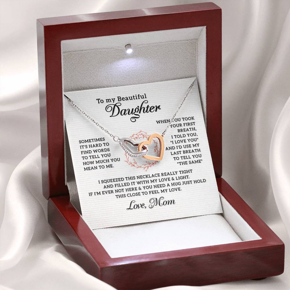 To My Beautiful Daughter - Interlocking Hearts Necklace - PRICE INCLUDES SHIPPING