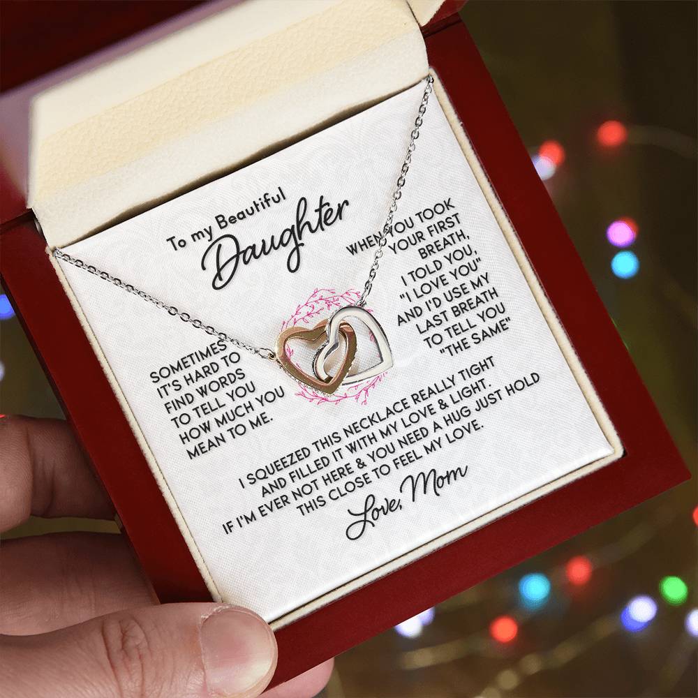 To My Beautiful Daughter - Interlocking Hearts Necklace - PRICE INCLUDES SHIPPING