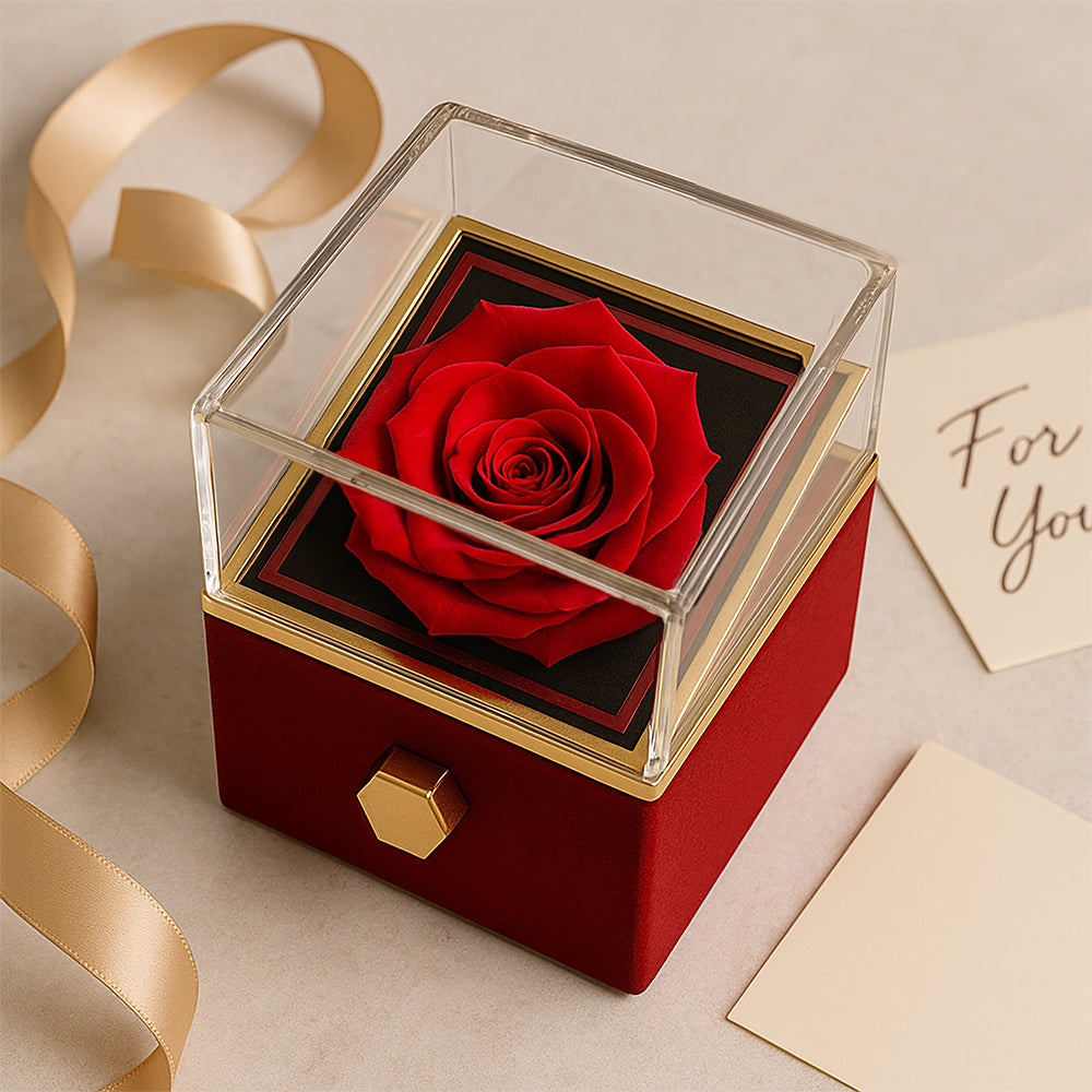 Rotating Rose Gift Box with Forever Love Heart Pendant Necklace - FREE SHIPPING