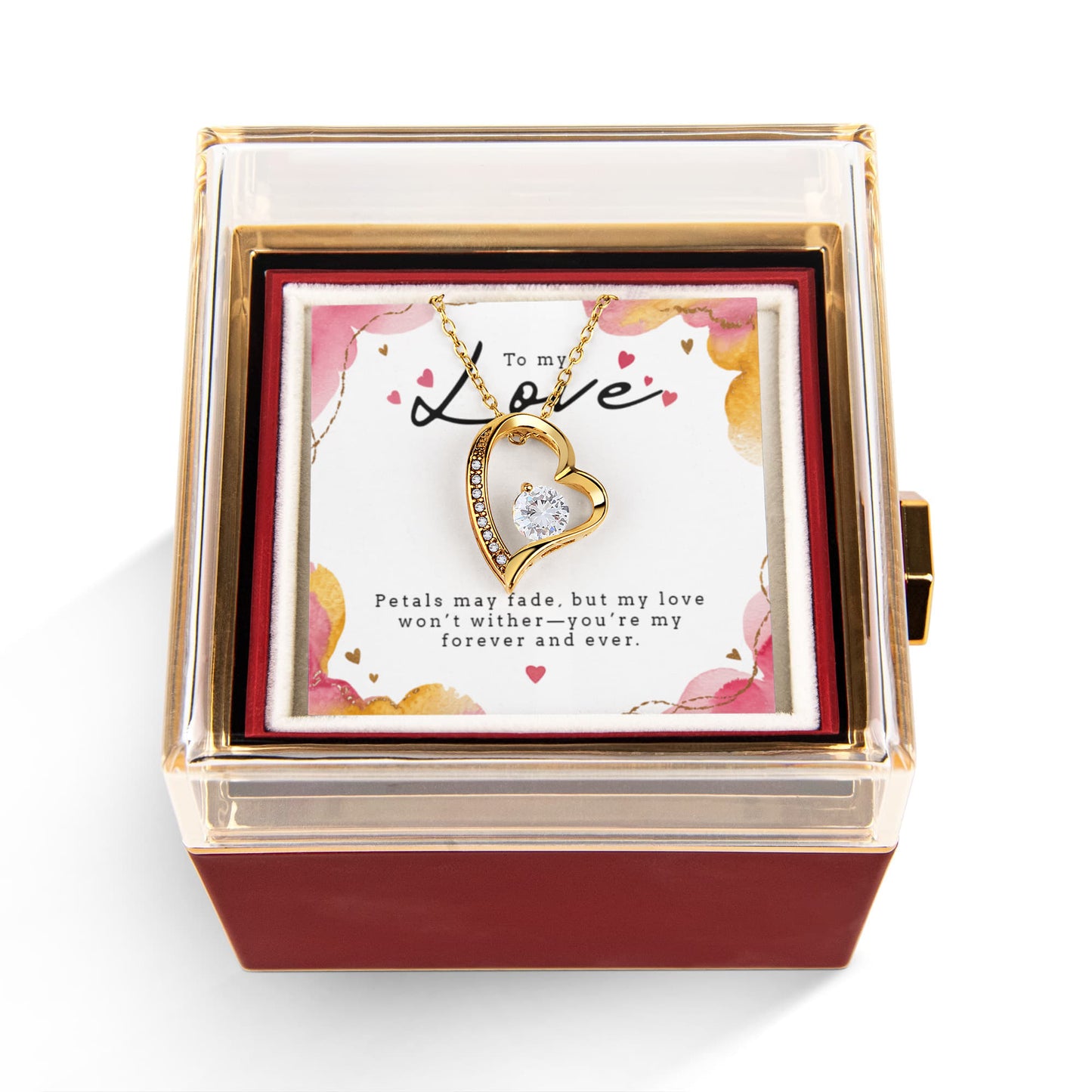 Rotating Rose Gift Box with Forever Love Heart Pendant Necklace - FREE SHIPPING