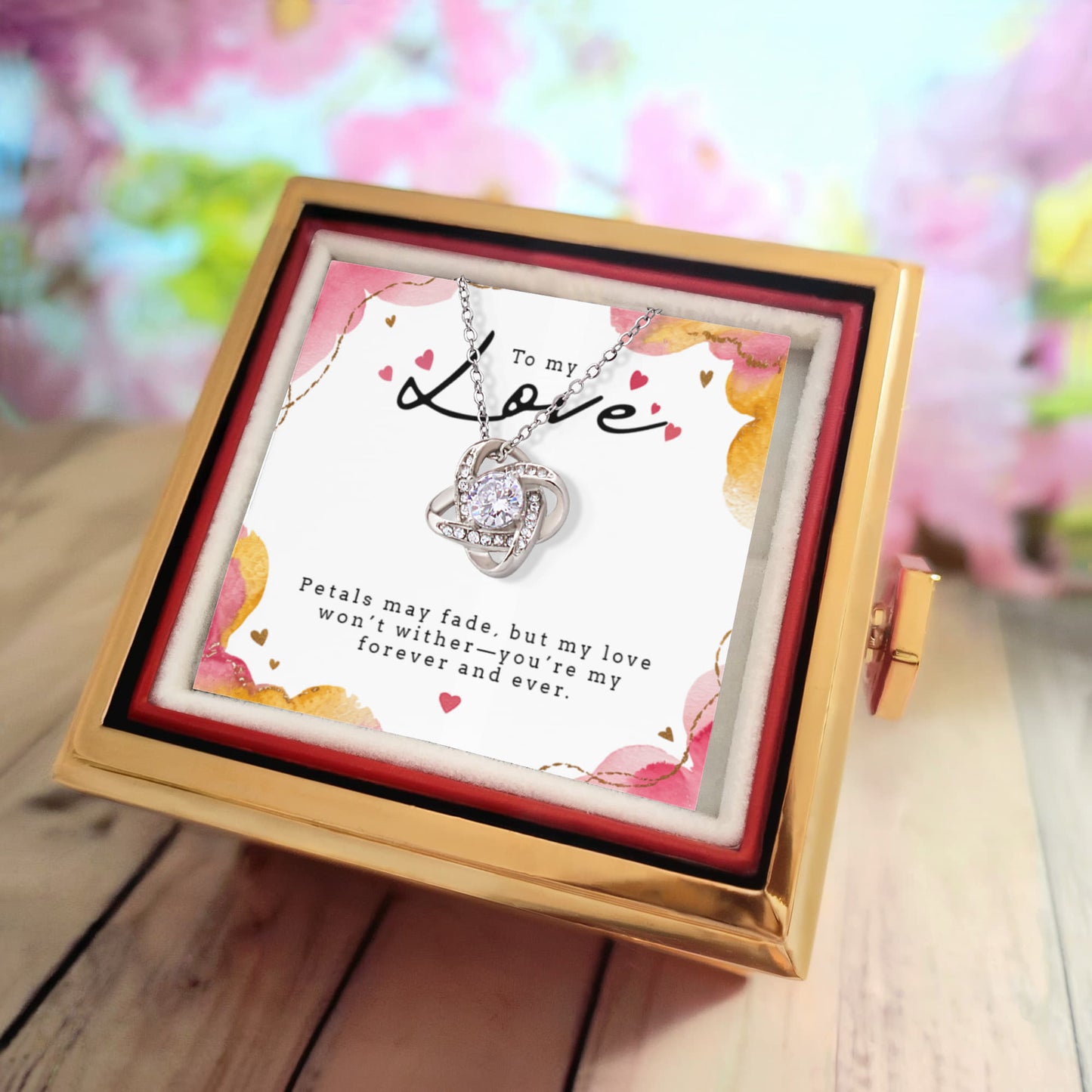 Rotating Rose Gift Box with Love Knot Pendant Necklace - FREE SHIPPING