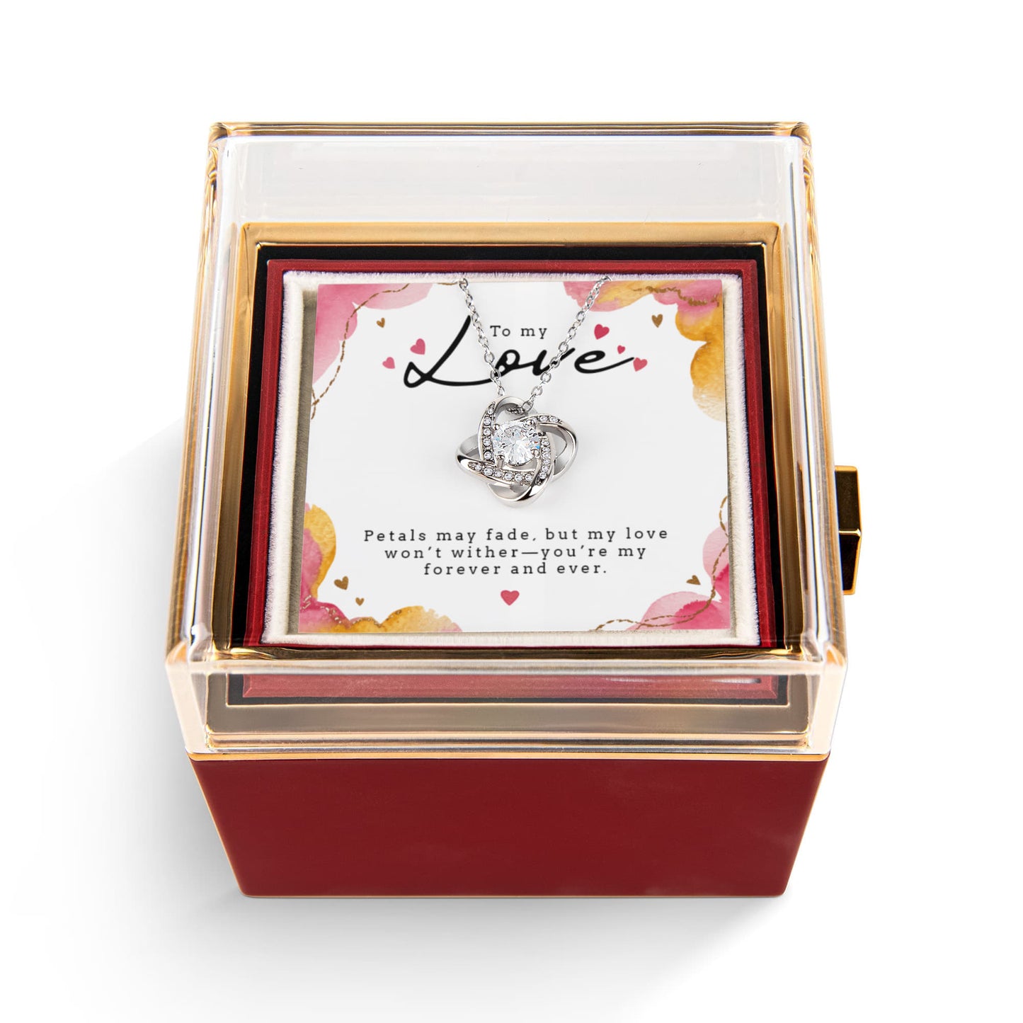 Rotating Rose Gift Box with Love Knot Pendant Necklace - FREE SHIPPING