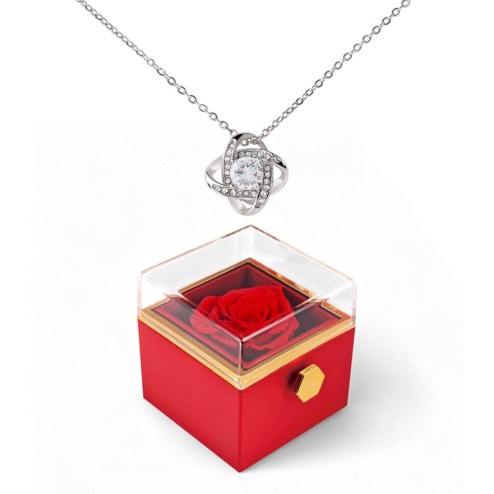 Rotating Rose Gift Box with Love Knot Pendant Necklace - FREE SHIPPING