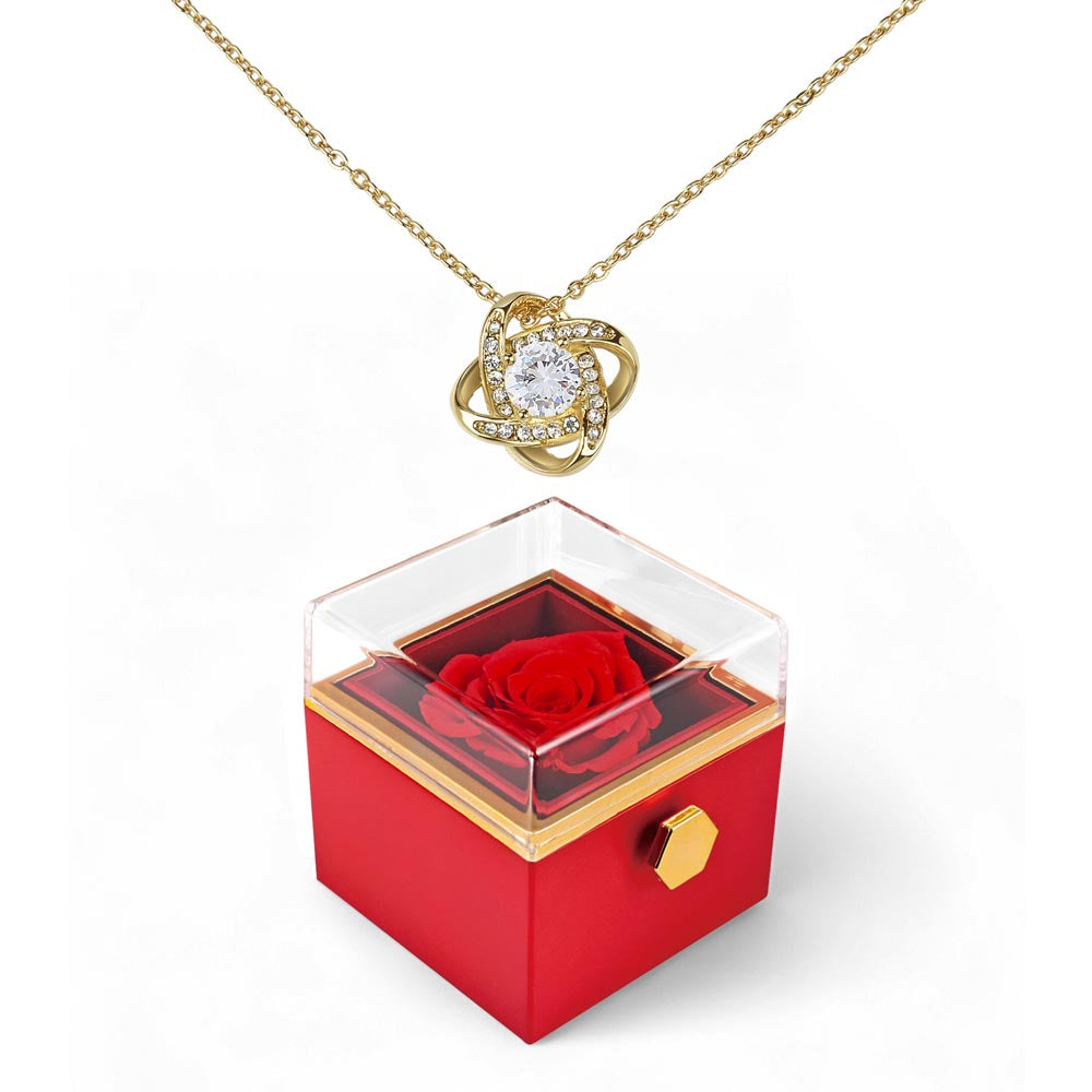 Rotating Rose Gift Box with Love Knot Pendant Necklace - FREE SHIPPING