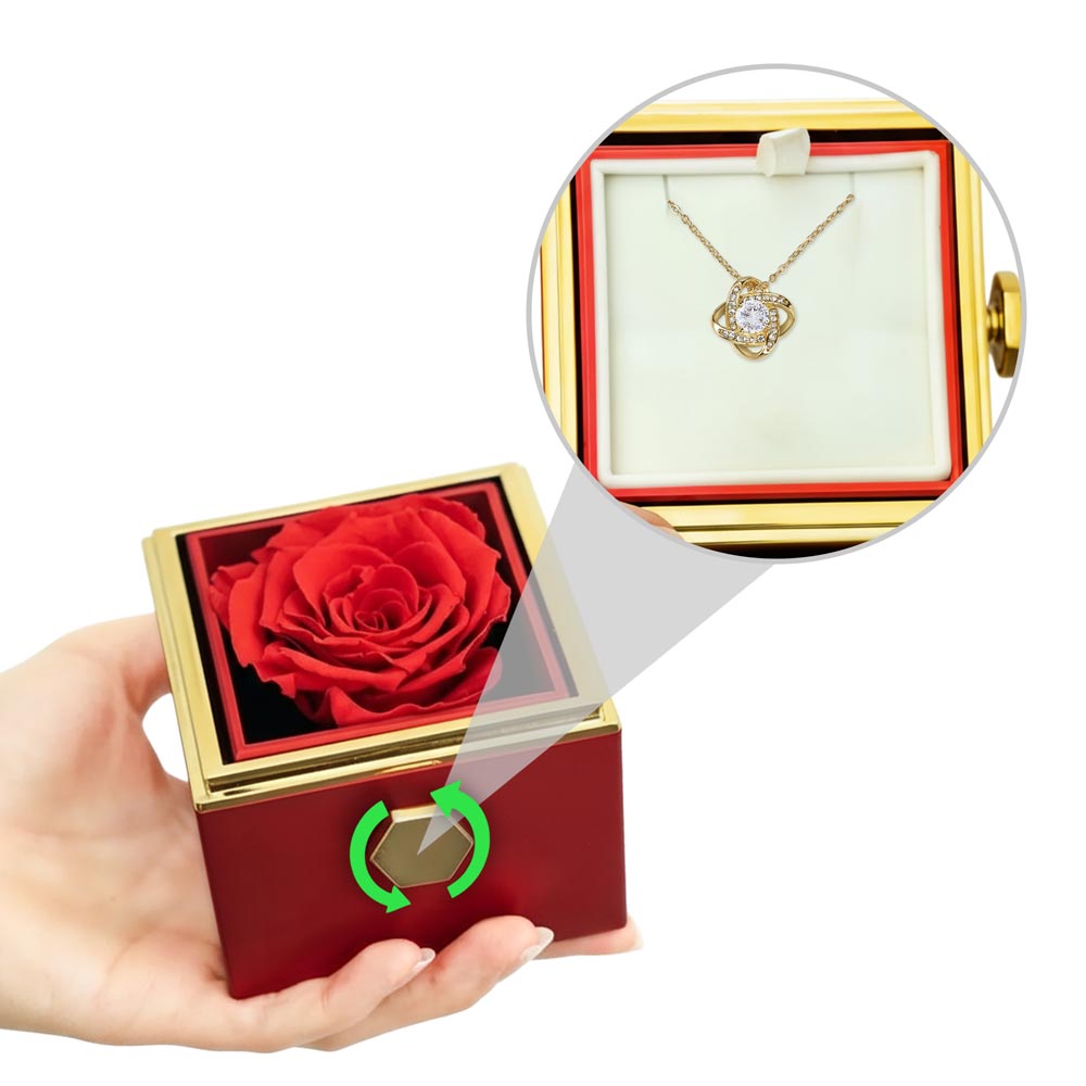 Rotating Rose Gift Box with Love Knot Pendant Necklace - FREE SHIPPING