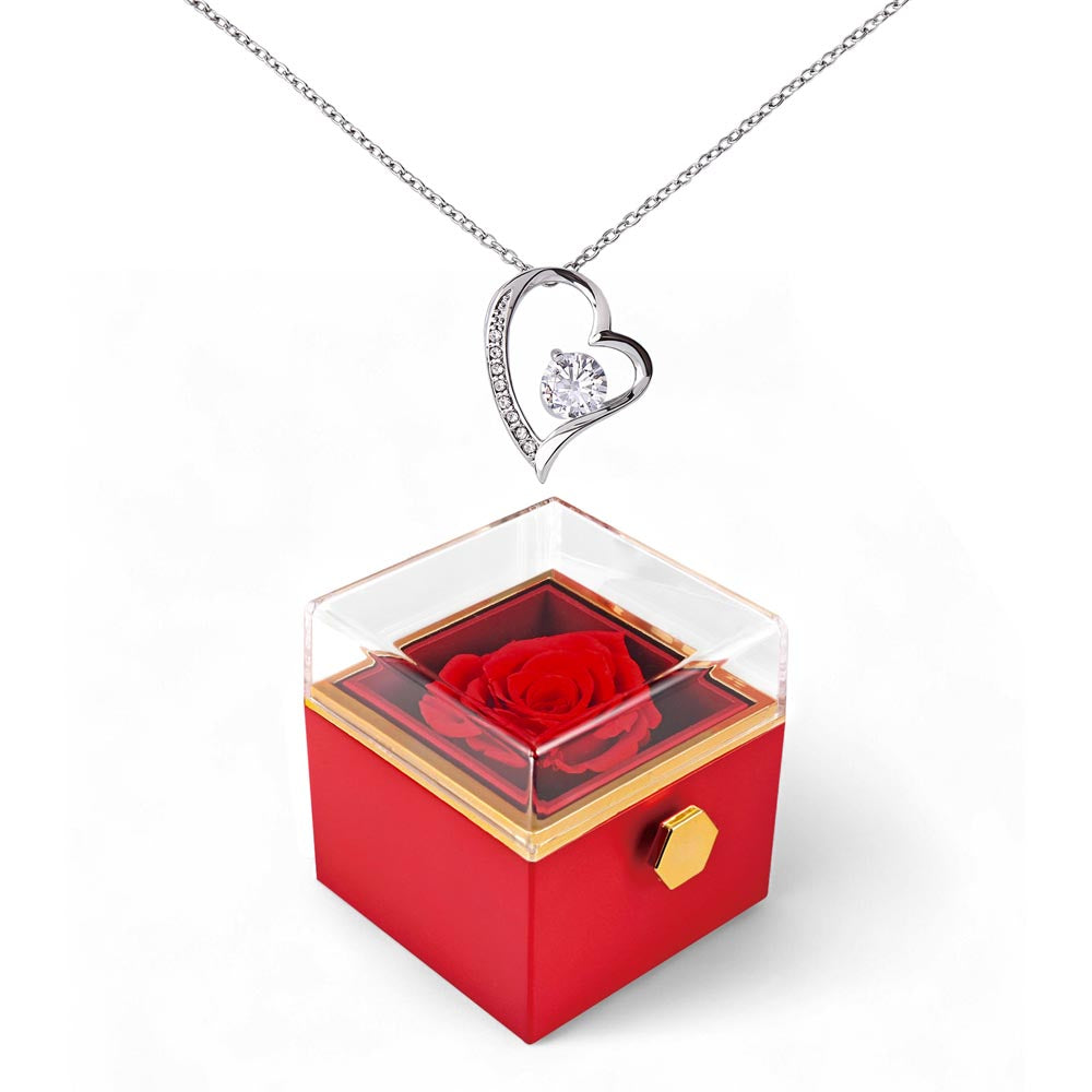 Rotating Rose Gift Box with Forever Love Heart Pendant Necklace - FREE SHIPPING