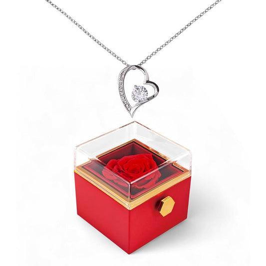 Rotating Rose Gift Box with Forever Love Heart Pendant Necklace - FREE SHIPPING