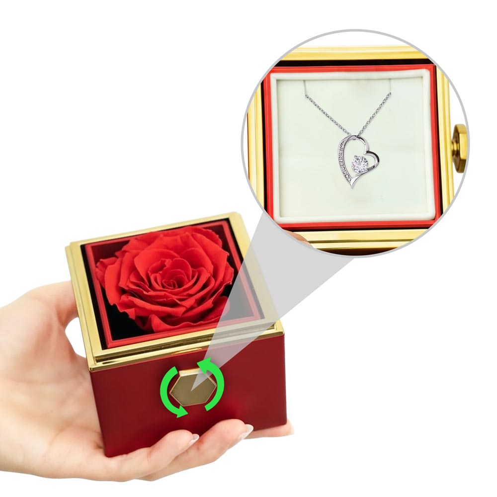 Rotating Rose Gift Box with Forever Love Heart Pendant Necklace - FREE SHIPPING