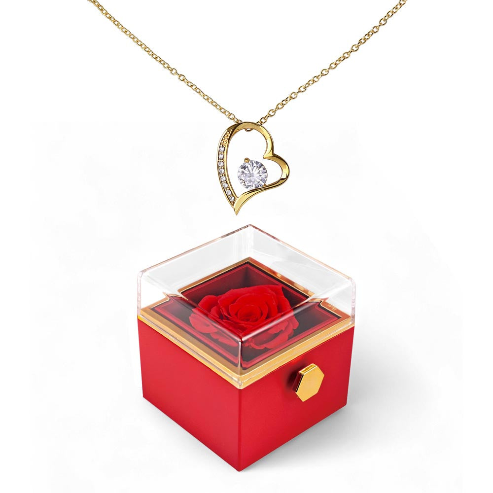 Rotating Rose Gift Box with Forever Love Heart Pendant Necklace - FREE SHIPPING