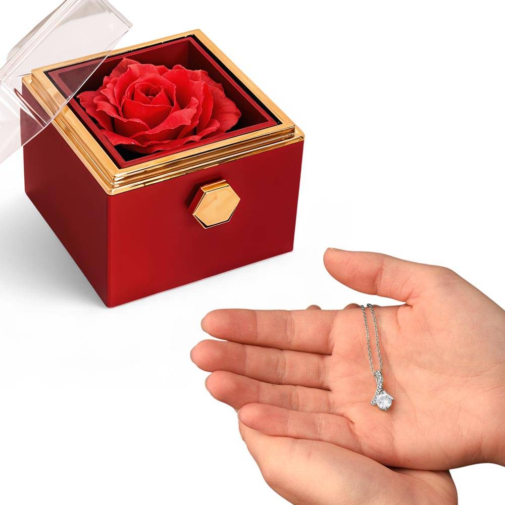 Rotating Rose Gift Box with Alluring Beauty Pendant Necklace - FREE SHIPPING